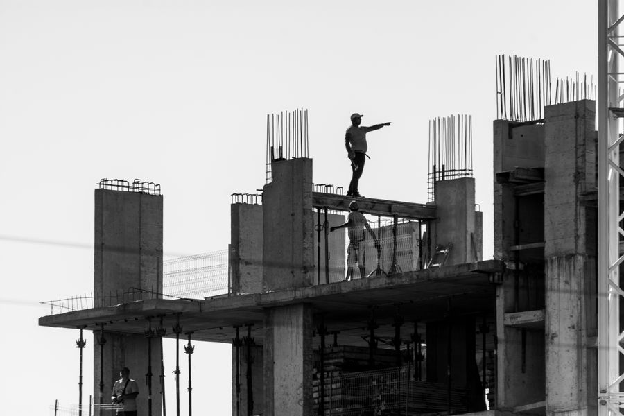 Construction workers on a building site
